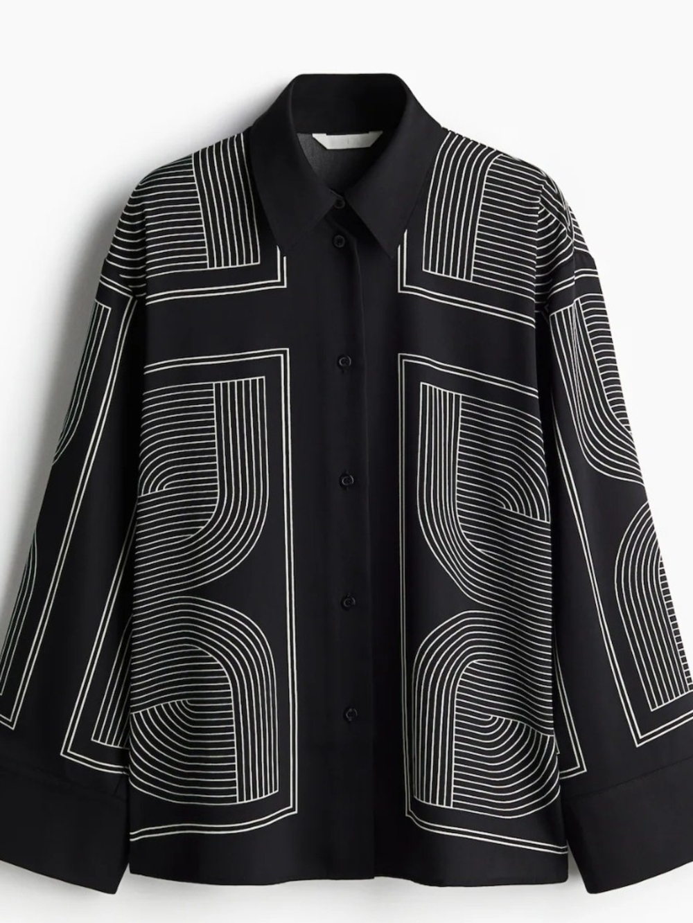 H&M Black Blouse with White Graphic Line Print